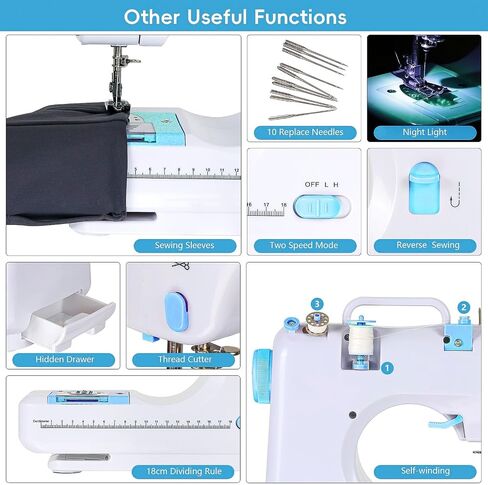 Sewing Machine for Beginners, Mini Sewing Machine Built-in 12 Stitches, 13 Replaceable Presser Feet, Portable Sewing Machine with Extension Table, Light, Reverse Sewing, 2 Speed Foot Pedal, Sewing Kit in Saudi Arabia