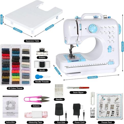 Sewing Machine for Beginners, Mini Sewing Machine Built-in 12 Stitches, 13 Replaceable Presser Feet, Portable Sewing Machine with Extension Table, Light, Reverse Sewing, 2 Speed Foot Pedal, Sewing Kit in Saudi Arabia