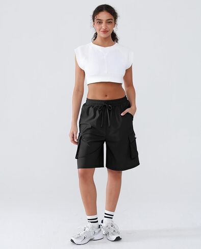 Women's Hiking Cargo Shorts with Pockets Quick Dry Lightweight Wide Leg Knee Length Outdoor Summer Shorts in Saudi Arabia