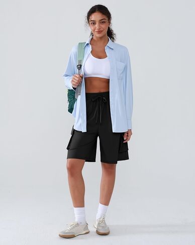 Women's Hiking Cargo Shorts with Pockets Quick Dry Lightweight Wide Leg Knee Length Outdoor Summer Shorts in Saudi Arabia