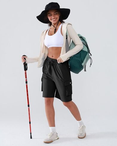 Women's Hiking Cargo Shorts with Pockets Quick Dry Lightweight Wide Leg Knee Length Outdoor Summer Shorts in Saudi Arabia