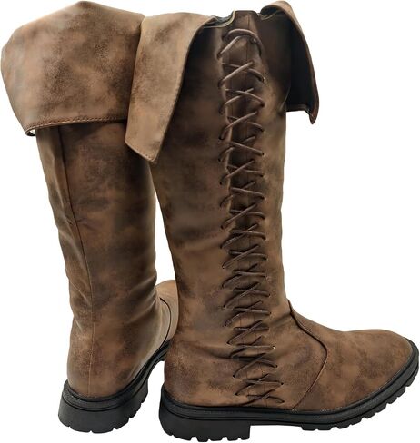 Medieval Pirate Boots Mens Renaissance Pull on Mid Calf Gothic Halloween Costume Boot Vintage Stage Pirate Viking Shoes in Saudi Arabia