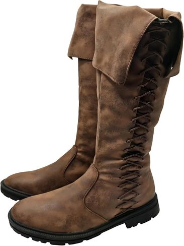 Medieval Pirate Boots Mens Renaissance Pull on Mid Calf Gothic Halloween Costume Boot Vintage Stage Pirate Viking Shoes in Saudi Arabia