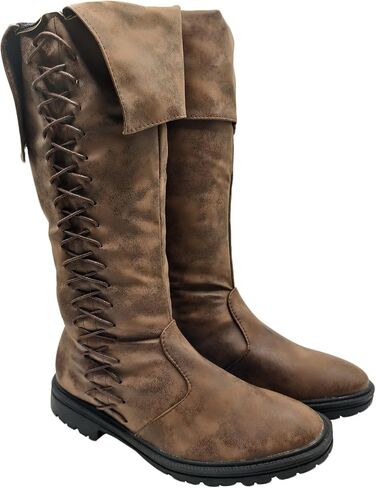 Medieval Pirate Boots Mens Renaissance Pull on Mid Calf Gothic Halloween Costume Boot Vintage Stage Pirate Viking Shoes in Saudi Arabia