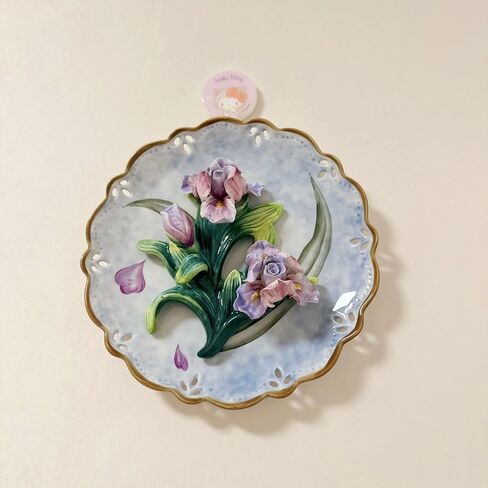 Ceramic Collections Plate, 3D Hand-painted Purple Tulip Flower and Leaf Decorative Tray with Display Stand-D 8inch in Saudi Arabia