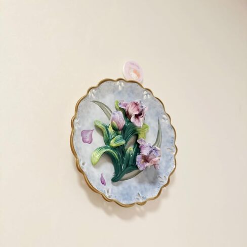 Ceramic Collections Plate, 3D Hand-painted Purple Tulip Flower and Leaf Decorative Tray with Display Stand-D 8inch in Saudi Arabia