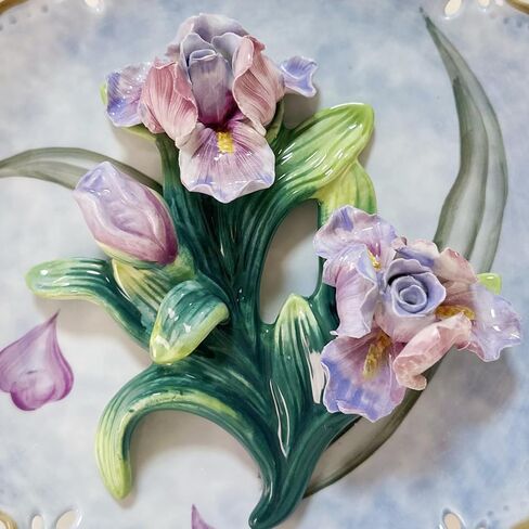 Ceramic Collections Plate, 3D Hand-painted Purple Tulip Flower and Leaf Decorative Tray with Display Stand-D 8inch in Saudi Arabia
