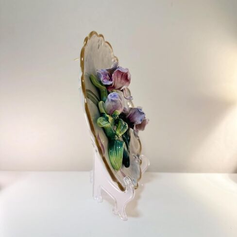 Ceramic Collections Plate, 3D Hand-painted Purple Tulip Flower and Leaf Decorative Tray with Display Stand-D 8inch in Saudi Arabia