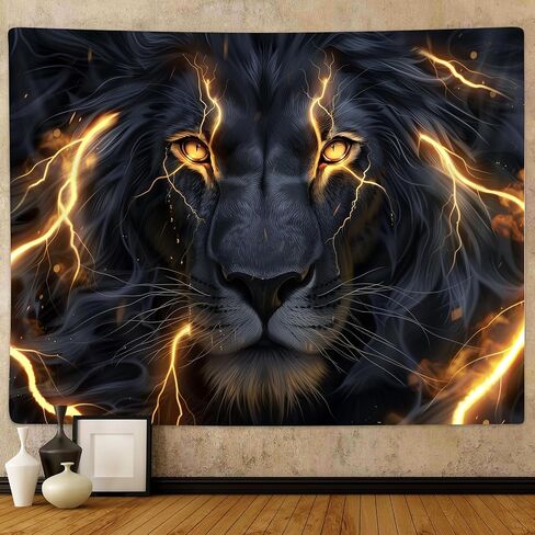 Sokdcam Cool Lion Tapestry Wall Hanging, Black and Gold African Lion Wild Animal Men Hippie Art Decor Tapestries, Wall Tapestries for living Room Bedroom Home Dormitory Decoration 60X40 Inch in Saudi Arabia