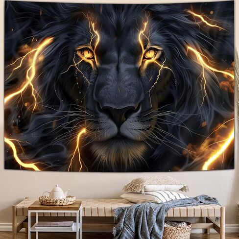 Sokdcam Cool Lion Tapestry Wall Hanging, Black and Gold African Lion Wild Animal Men Hippie Art Decor Tapestries, Wall Tapestries for living Room Bedroom Home Dormitory Decoration 60X40 Inch in Saudi Arabia