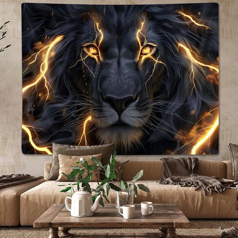 Sokdcam Cool Lion Tapestry Wall Hanging, Black and Gold African Lion Wild Animal Men Hippie Art Decor Tapestries, Wall Tapestries for living Room Bedroom Home Dormitory Decoration 60X40 Inch in Saudi Arabia