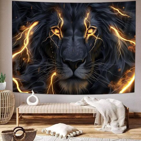 Sokdcam Cool Lion Tapestry Wall Hanging, Black and Gold African Lion Wild Animal Men Hippie Art Decor Tapestries, Wall Tapestries for living Room Bedroom Home Dormitory Decoration 60X40 Inch in Saudi Arabia