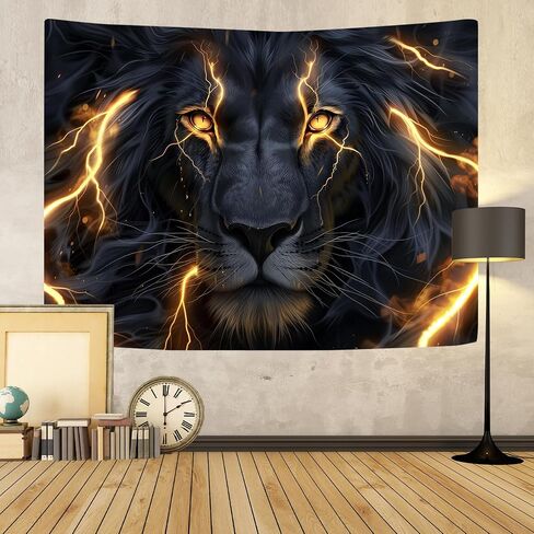 Sokdcam Cool Lion Tapestry Wall Hanging, Black and Gold African Lion Wild Animal Men Hippie Art Decor Tapestries, Wall Tapestries for living Room Bedroom Home Dormitory Decoration 60X40 Inch in Saudi Arabia