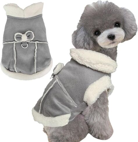 Jecikelon Bowtie Dog Cold Weather Coat Fleece Lining Warm Pet Puppy Turtleneck Dogs Winter Coats for Small Dogs Jacket with D-Ring Leash (X-Small, Pink) in Kuwait