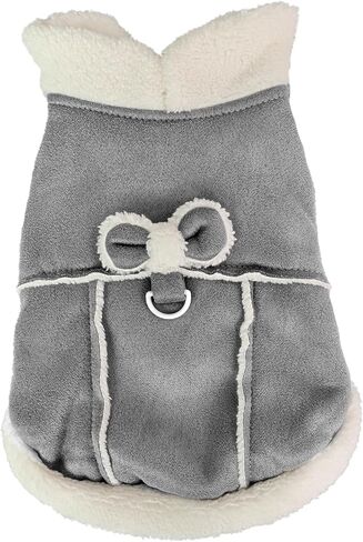 Jecikelon Bowtie Dog Cold Weather Coat Fleece Lining Warm Pet Puppy Turtleneck Dogs Winter Coats for Small Dogs Jacket with D-Ring Leash (X-Small, Pink) in Kuwait