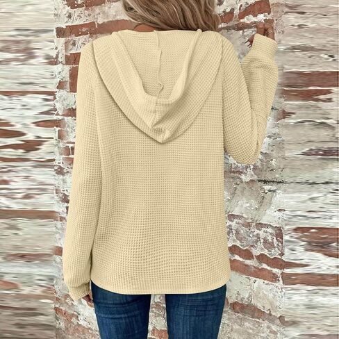 Hoodies for Women Waffle Knit Oversized Hoodies Trendy Long Sleeve Comfrt Hoodie V Neck Loose Fit Hooded Sweatshirt in Saudi Arabia