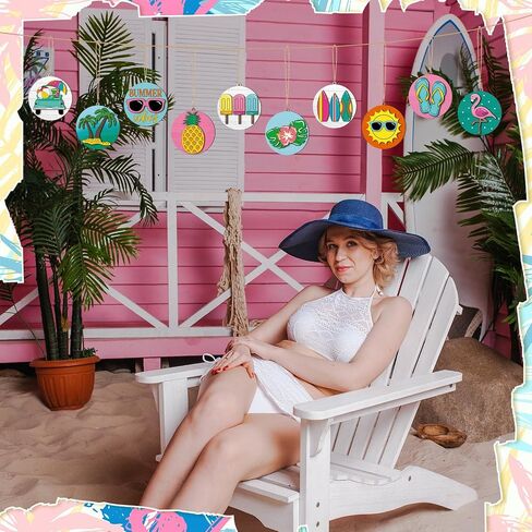 40 PCS 3D Summer Olments for Tree Double Layer Hawaiian Summer Tree Decorations Wood Hanging Ornaments Beach Wooden Prendants مع سلسلة وثقوب لإمدادات الحفلات Luau in Saudi Arabia
