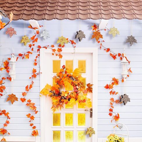Xinnun 36 Pcs Thanksgiving Maple Ornaments Fall Glitter Leaf Hanging Decor Mini Leaf Tree Ornaments for Thanksgiving Day Autumn Anniversary Party Decoration(Maple,Classic Color) in Saudi Arabia