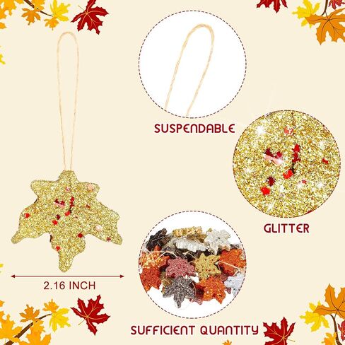 Xinnun 36 Pcs Thanksgiving Maple Ornaments Fall Glitter Leaf Hanging Decor Mini Leaf Tree Ornaments for Thanksgiving Day Autumn Anniversary Party Decoration(Maple,Classic Color) in Saudi Arabia