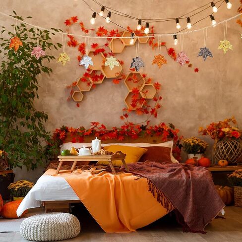 Xinnun 36 Pcs Thanksgiving Maple Ornaments Fall Glitter Leaf Hanging Decor Mini Leaf Tree Ornaments for Thanksgiving Day Autumn Anniversary Party Decoration(Maple,Classic Color) in Saudi Arabia