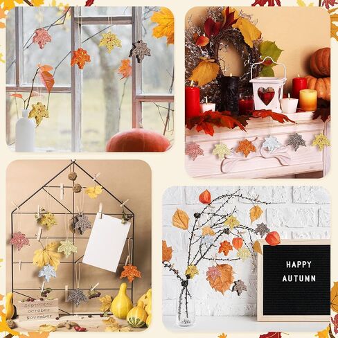Xinnun 36 Pcs Thanksgiving Maple Ornaments Fall Glitter Leaf Hanging Decor Mini Leaf Tree Ornaments for Thanksgiving Day Autumn Anniversary Party Decoration(Maple,Classic Color) in Saudi Arabia