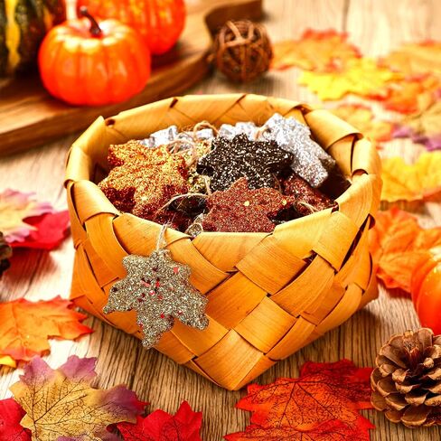 Xinnun 36 Pcs Thanksgiving Maple Ornaments Fall Glitter Leaf Hanging Decor Mini Leaf Tree Ornaments for Thanksgiving Day Autumn Anniversary Party Decoration(Maple,Classic Color) in Saudi Arabia