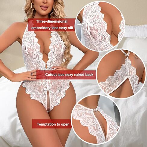 Womens Sexy Lace Teddy Bodysuit Deep V Adjustable Lingerie Babydoll Nightgown for Valentine’s Day & Special Occasions in Saudi Arabia