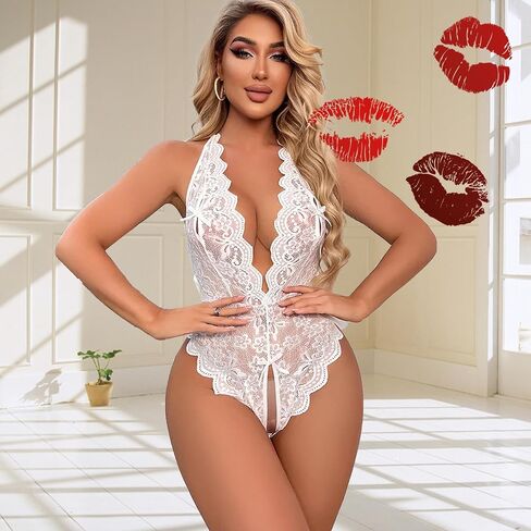 Womens Sexy Lace Teddy Bodysuit Deep V Adjustable Lingerie Babydoll Nightgown for Valentine’s Day & Special Occasions in Saudi Arabia