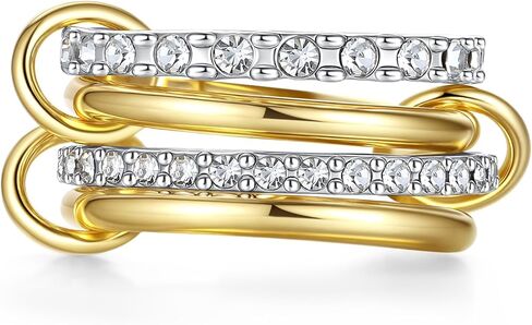 ALEXTINA Gold Stackable Rings for Women 14K Gold Plated Cubic Zirconia Rings, Silver Gold Mixed Metals Multi Ring Set Stackable Ring Set for Women Non Tarnish (Size 6-10) in Kuwait
