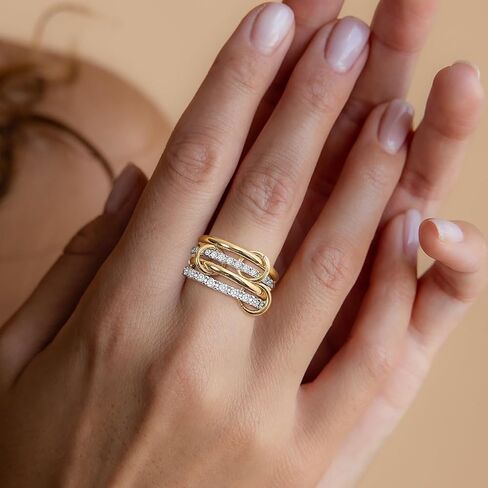 ALEXTINA Gold Stackable Rings for Women 14K Gold Plated Cubic Zirconia Rings, Silver Gold Mixed Metals Multi Ring Set Stackable Ring Set for Women Non Tarnish (Size 6-10) in Kuwait