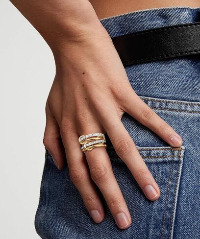 ALEXTINA Gold Stackable Rings for Women 14K Gold Plated Cubic Zirconia Rings, Silver Gold Mixed Metals Multi Ring Set Stackable Ring Set for Women Non Tarnish (Size 6-10) in Kuwait