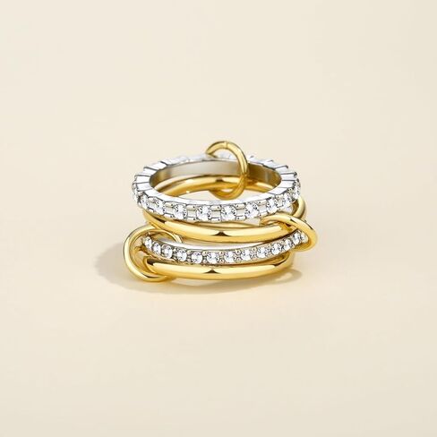ALEXTINA Gold Stackable Rings for Women 14K Gold Plated Cubic Zirconia Rings, Silver Gold Mixed Metals Multi Ring Set Stackable Ring Set for Women Non Tarnish (Size 6-10) in Kuwait