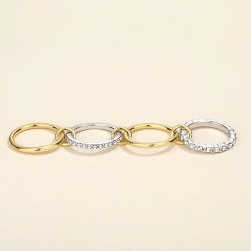 ALEXTINA Gold Stackable Rings for Women 14K Gold Plated Cubic Zirconia Rings, Silver Gold Mixed Metals Multi Ring Set Stackable Ring Set for Women Non Tarnish (Size 6-10) in Kuwait