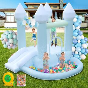 White Bounce House, Inflatable Bounce House with Ball Pit & Slide for Kids Indoor Bounce House Portable Fun House Outdoor Bounce House with Blower for Birthday Party, Wedding Decor in Kuwait
