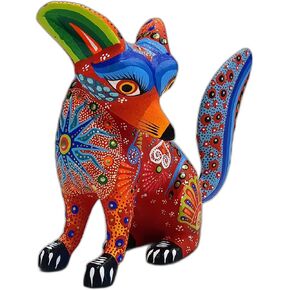 ALKIMIA INC المكسيكي Alebrije Fox Wood Carving منحوتة مصنوعة يدويًا (أزرق) in Kuwait