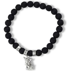 Needzo Saint Michael the Archangel Dangle Bracelet, Black Lava Beads, Gift for Military, Police Officers, and Firemen, One Size Fits Most in Kuwait