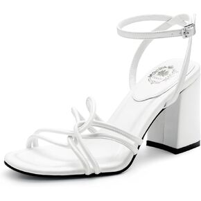 Pasuot Strappy Heels for Women - Open Square Toe Chunky Heeled Sandals Block Heel Ankle Buckle Strap Dress Shoes for Prom Party Wedding Black White Nude Not for Wide Feet in Kuwait