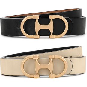 IAKING Women Reversible Leather Belt Two-in-One Ladies Belts with Gold Buckle for Jeans Pants Dresses in Saudi Arabia