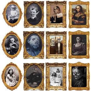 ECGER Halloween Decorations Indoor Scary 3D Changing Face Pictures, Moving Portrait Frame Decor, for Horror Party Ghost Castle Haunted House Home Decoration (4 Pieces) in Saudi Arabia