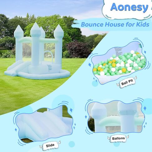 White Bounce House, Inflatable Bounce House with Ball Pit & Slide for Kids Indoor Bounce House Portable Fun House Outdoor Bounce House with Blower for Birthday Party, Wedding Decor in Kuwait