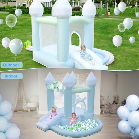 White Bounce House, Inflatable Bounce House with Ball Pit & Slide for Kids Indoor Bounce House Portable Fun House Outdoor Bounce House with Blower for Birthday Party, Wedding Decor in Kuwait