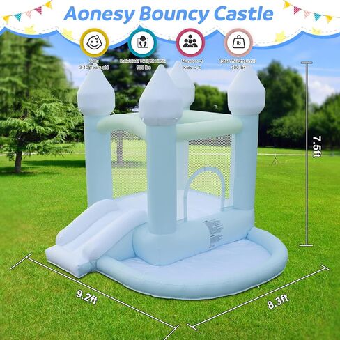 White Bounce House, Inflatable Bounce House with Ball Pit & Slide for Kids Indoor Bounce House Portable Fun House Outdoor Bounce House with Blower for Birthday Party, Wedding Decor in Kuwait