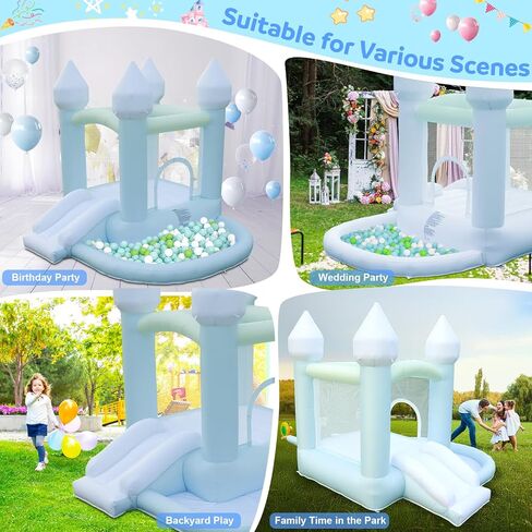 White Bounce House, Inflatable Bounce House with Ball Pit & Slide for Kids Indoor Bounce House Portable Fun House Outdoor Bounce House with Blower for Birthday Party, Wedding Decor in Kuwait