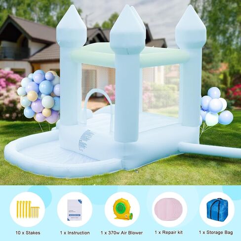White Bounce House, Inflatable Bounce House with Ball Pit & Slide for Kids Indoor Bounce House Portable Fun House Outdoor Bounce House with Blower for Birthday Party, Wedding Decor in Kuwait