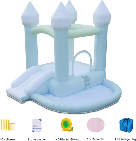 White Bounce House, Inflatable Bounce House with Ball Pit & Slide for Kids Indoor Bounce House Portable Fun House Outdoor Bounce House with Blower for Birthday Party, Wedding Decor in Kuwait