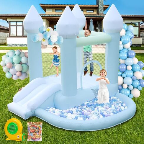 White Bounce House, Inflatable Bounce House with Ball Pit & Slide for Kids Indoor Bounce House Portable Fun House Outdoor Bounce House with Blower for Birthday Party, Wedding Decor in Kuwait