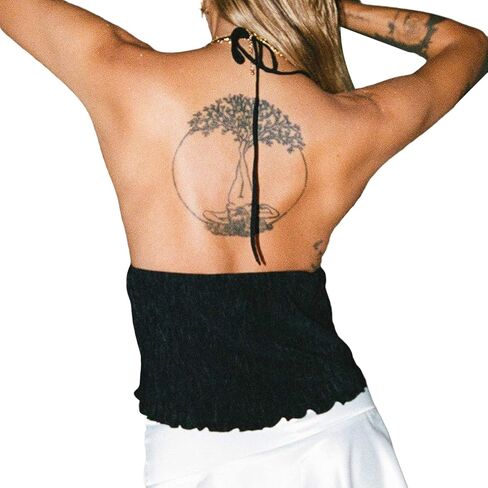 Ruewey Women Y2K عاريات المحاصيل أعلى عتيقة Sexy Tie Up Halter Deep V Neck Spaghetti Strap Cami Top Streetwear in Kuwait