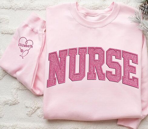 Personalized Nurse Embroidered Sweatshirt For Women, Personalized Registered Nurse Gifts, Custom Name Nurse Embroidered Sweatshirt, Custom Nurse Appreciation Nurse Weeks Gift, Nurse Life Nursing Gift in Saudi Arabia