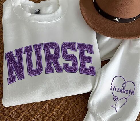 Personalized Nurse Embroidered Sweatshirt For Women, Personalized Registered Nurse Gifts, Custom Name Nurse Embroidered Sweatshirt, Custom Nurse Appreciation Nurse Weeks Gift, Nurse Life Nursing Gift in Saudi Arabia