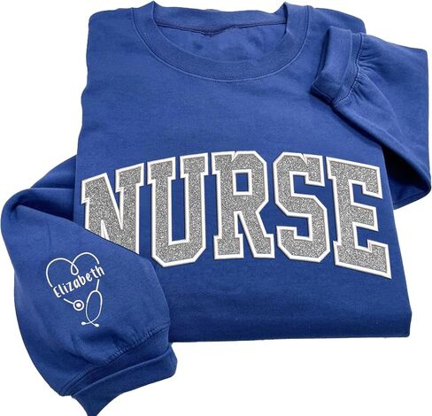 Personalized Nurse Embroidered Sweatshirt For Women, Personalized Registered Nurse Gifts, Custom Name Nurse Embroidered Sweatshirt, Custom Nurse Appreciation Nurse Weeks Gift, Nurse Life Nursing Gift in Saudi Arabia